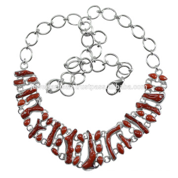 Coral Gemstone 925 Solid Silver Necklace Jewelry